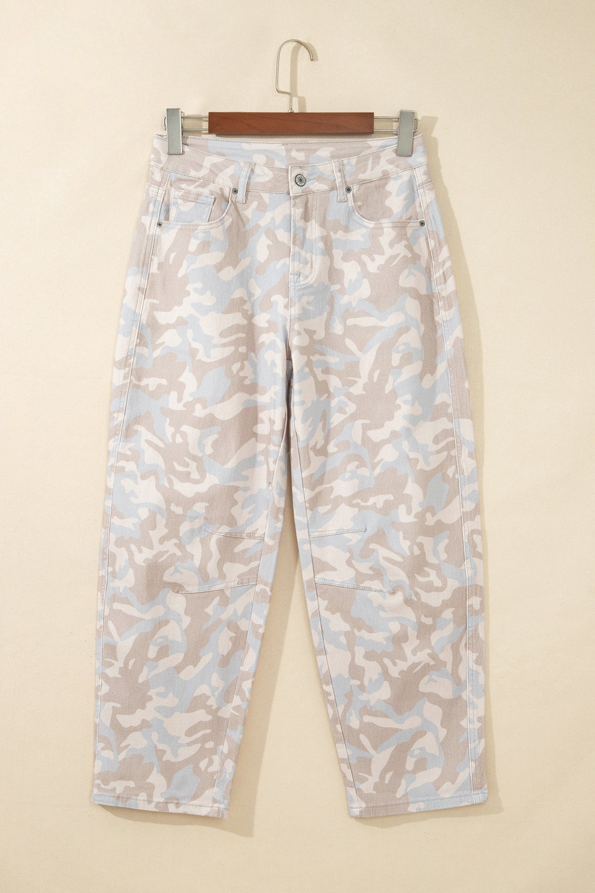 Khaki Camouflage Pattern Pocket Rivet Detail Ankle-Length Harem Fit Jeans