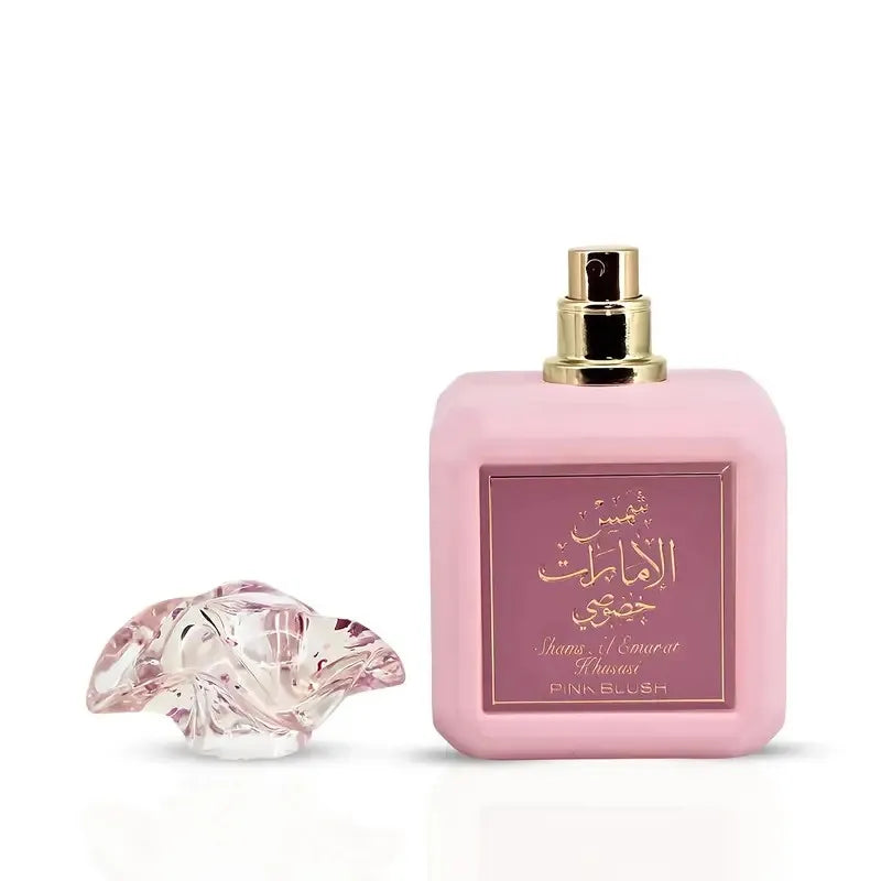 Ard al Zaafaran Pink Blush Shams Al Emarat Khususi, Cotton candy powder blusher women's perfume, light essence -100ml (3.4oz) romantic and sweet Arabian perfume - charming fragrance, pink bottle packaging