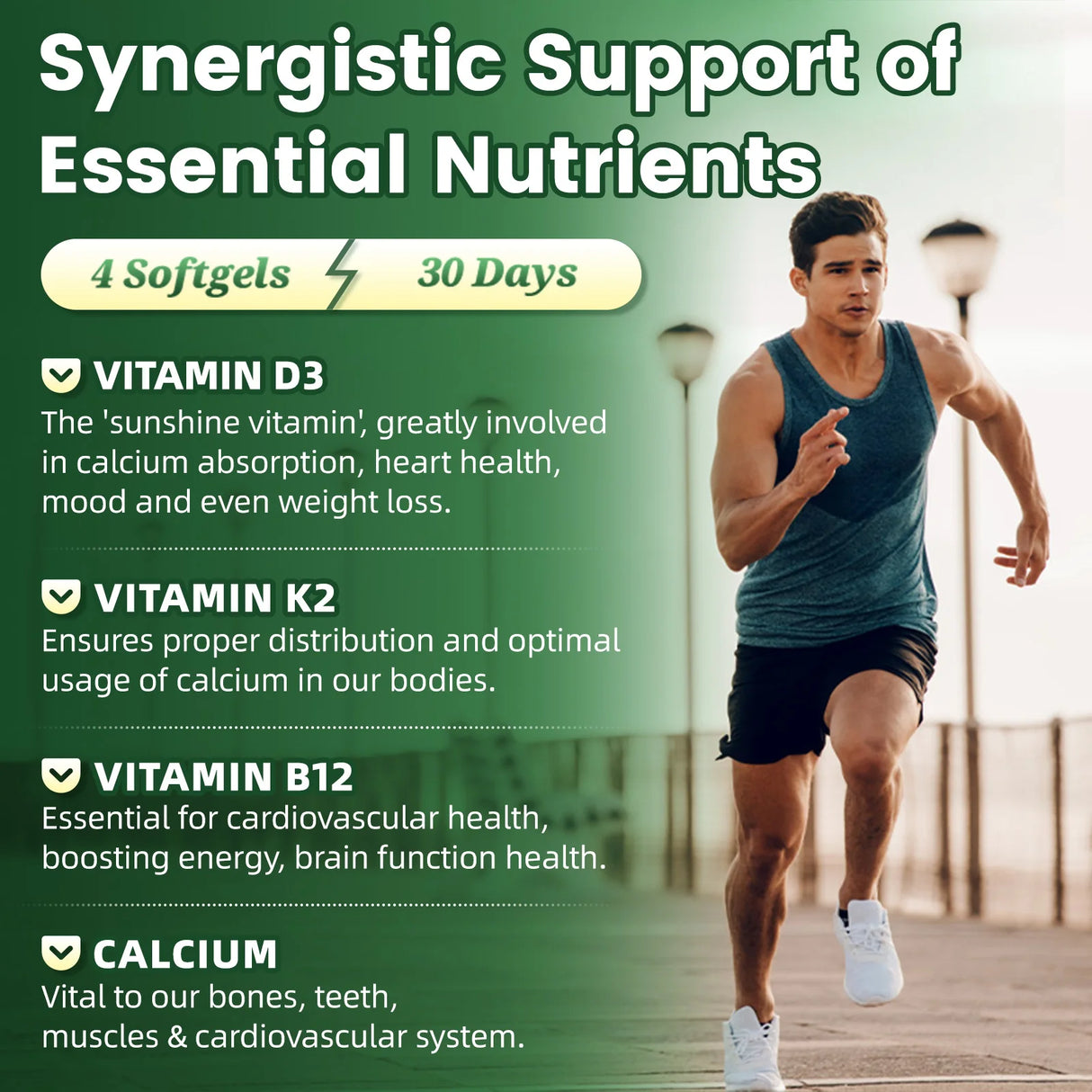 BEWORTH Vitamin D3K2 Calcium Capsules Support Immune Heart,Muscle & Bone Health Help Optimize Calcium Absorption & Distribution