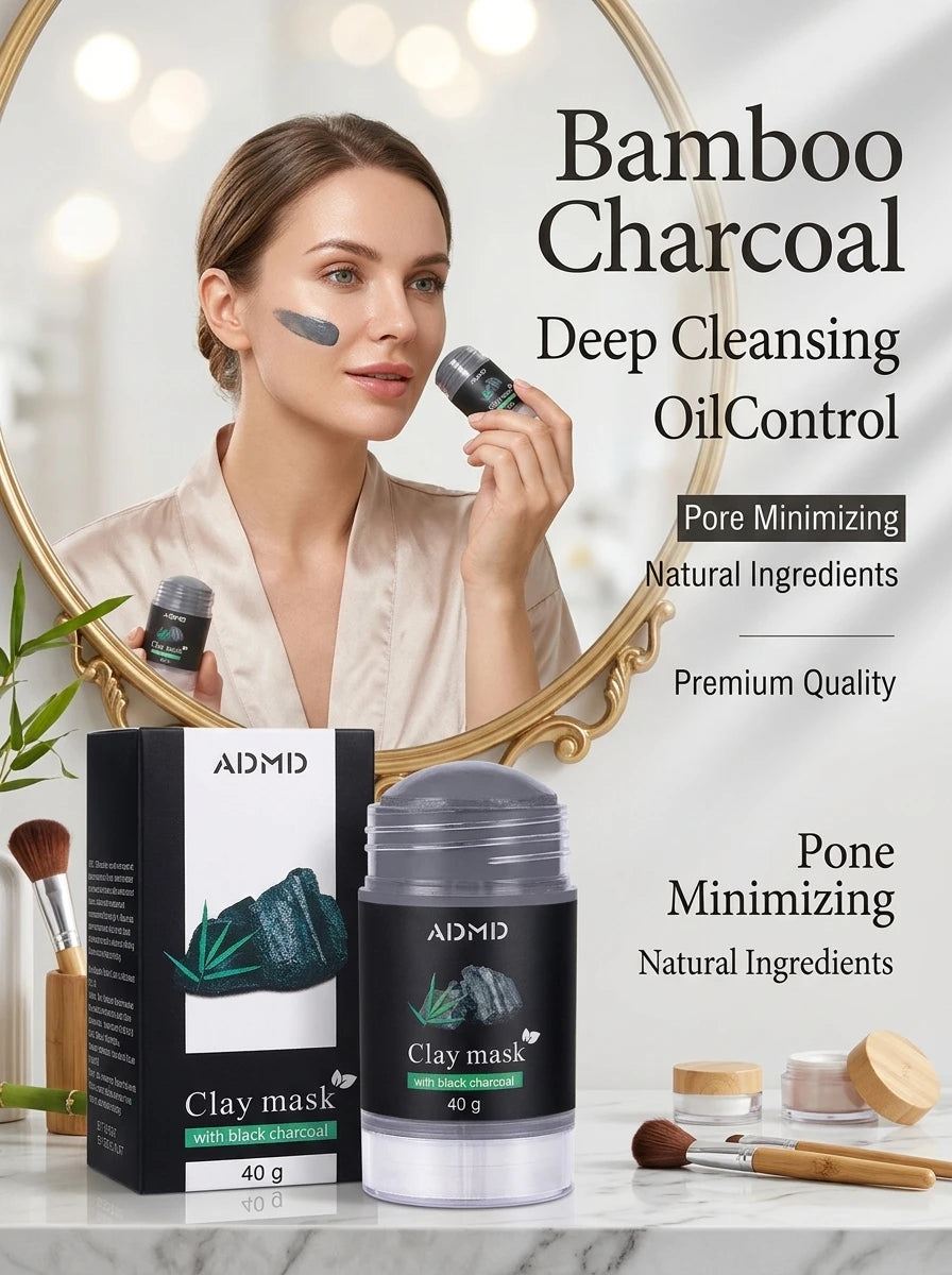 Bamboo Charcoal Mud Mask Stick – Cleanses Moisturizes Controls Oil Absorbs Impurities Tightens Pores and Cares for Facial Skin