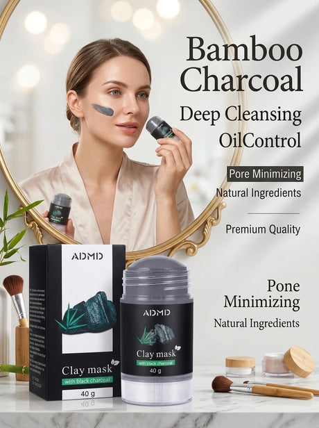 Bamboo Charcoal Mud Mask Stick – Cleanses Moisturizes Controls Oil Absorbs Impurities Tightens Pores and Cares for Facial Skin