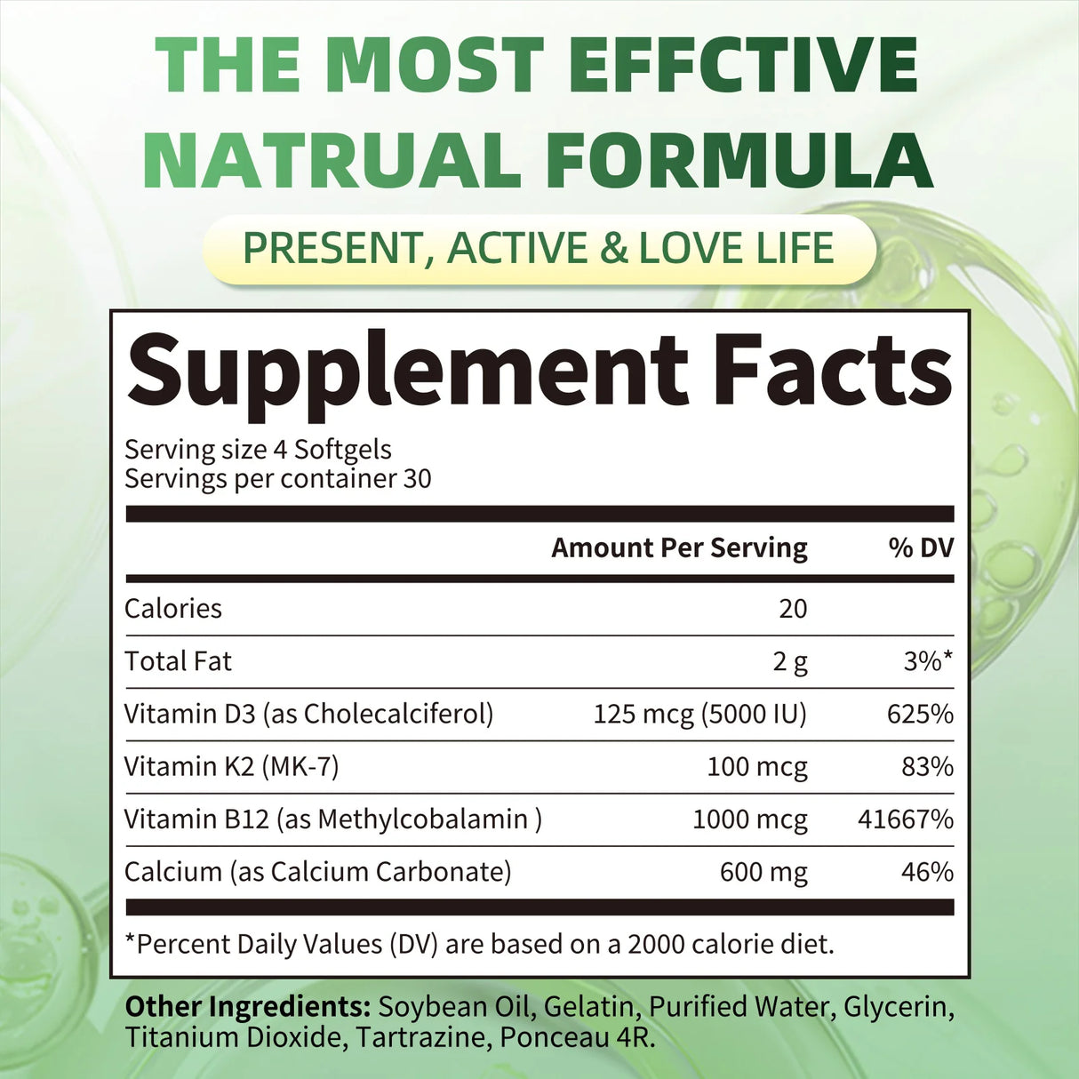 BEWORTH Vitamin D3K2 Calcium Capsules Support Immune Heart,Muscle & Bone Health Help Optimize Calcium Absorption & Distribution