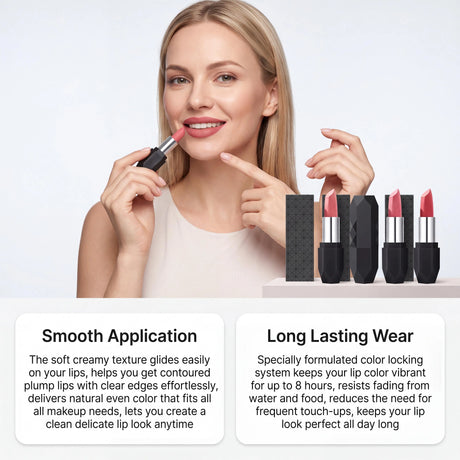 Zephoco Matte Long-Wear Lipstick Tint Crystal Shape 3 Colors High Pigment Waterproof Transfer-Proof Moisturizing Classic Fashion Shades