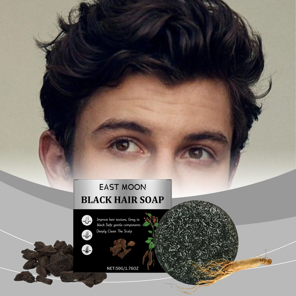East Moon Bamboo Charcoal Hair Darkening Shampoo Soap Repair White Hair Dye Nourish Oil Control Improve Gray Hair Shampoo Soap