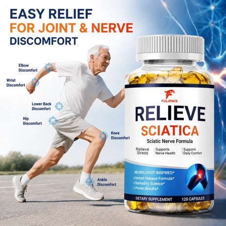 Relieve Sciatica Capsules, Support Lower Lumbar Sciatic, Hip, Thigh, Leg, Foot, Nerve & Joint Health, Relax Muscles, Flexibility