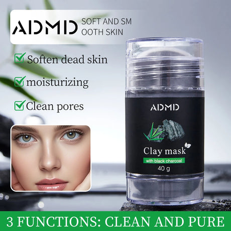 Bamboo Charcoal Mud Mask Stick – Cleanses Moisturizes Controls Oil Absorbs Impurities Tightens Pores and Cares for Facial Skin