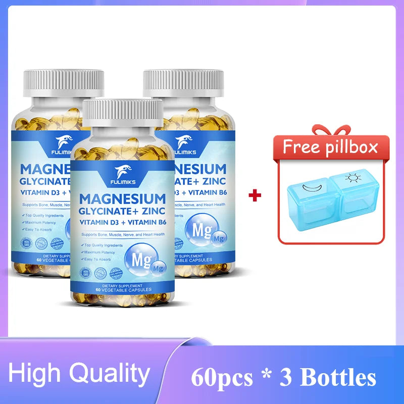 Magnesium Glycinate + Zinc Supplement Capsules, High Absorption, Support Sleep Health, Bone Joint, Brain, Strengthen Immune