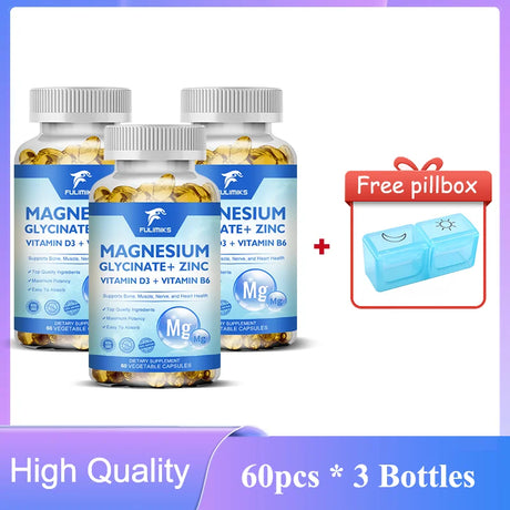Magnesium Glycinate + Zinc Supplement Capsules, High Absorption, Support Sleep Health, Bone Joint, Brain, Strengthen Immune