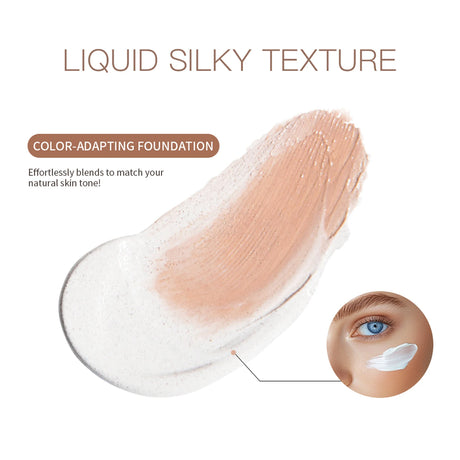 SPF30+Color Changing Foundation 4 in 1 Sun Liquid Moisture Waterproof Nourishes Coverage for All Skin Types Free Puff