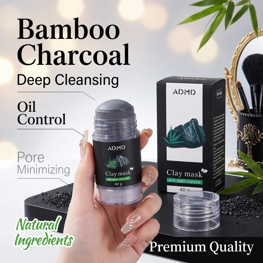 Bamboo Charcoal Mud Mask Stick – Cleanses Moisturizes Controls Oil Absorbs Impurities Tightens Pores and Cares for Facial Skin