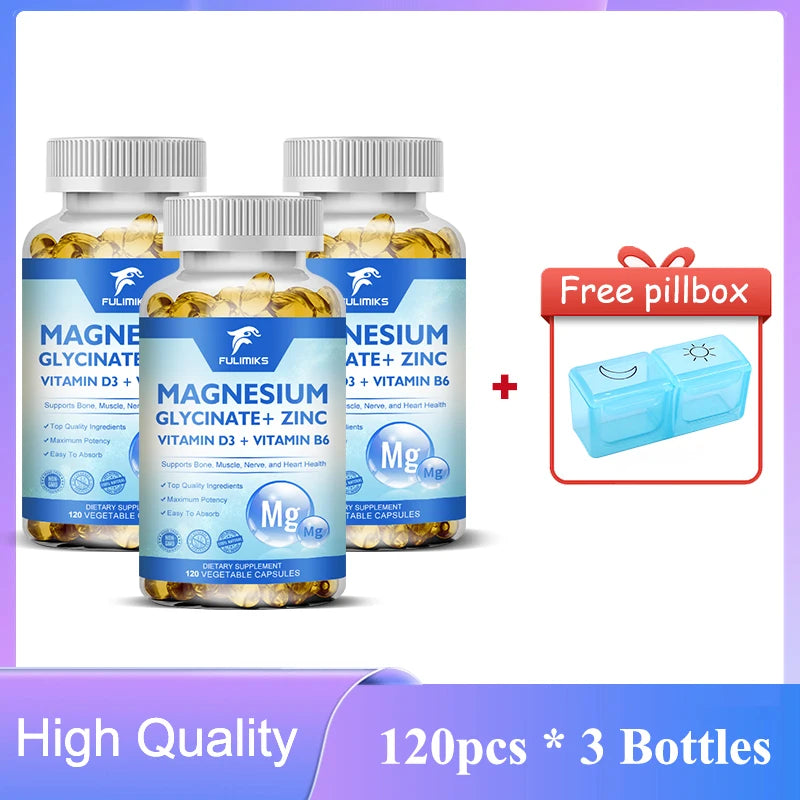 Magnesium Glycinate + Zinc Supplement Capsules, High Absorption, Support Sleep Health, Bone Joint, Brain, Strengthen Immune