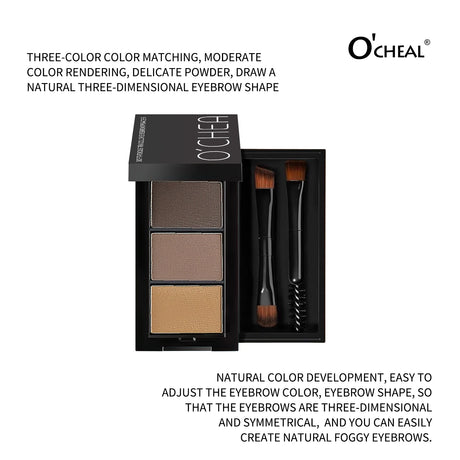 Ocheal 3Color Eyebrow Powder Black Brown Lift Eyebrow Professional Waterproof Cosmetic Eye Shadow Palette with Brush