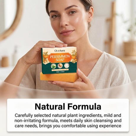 Oceaura Persimmon Soap Bar Body Odor Control Moisturizing Skin Keep Brighten Long-Lasting Freshness Daily Cleansing Fruit Handmade Shower Soap