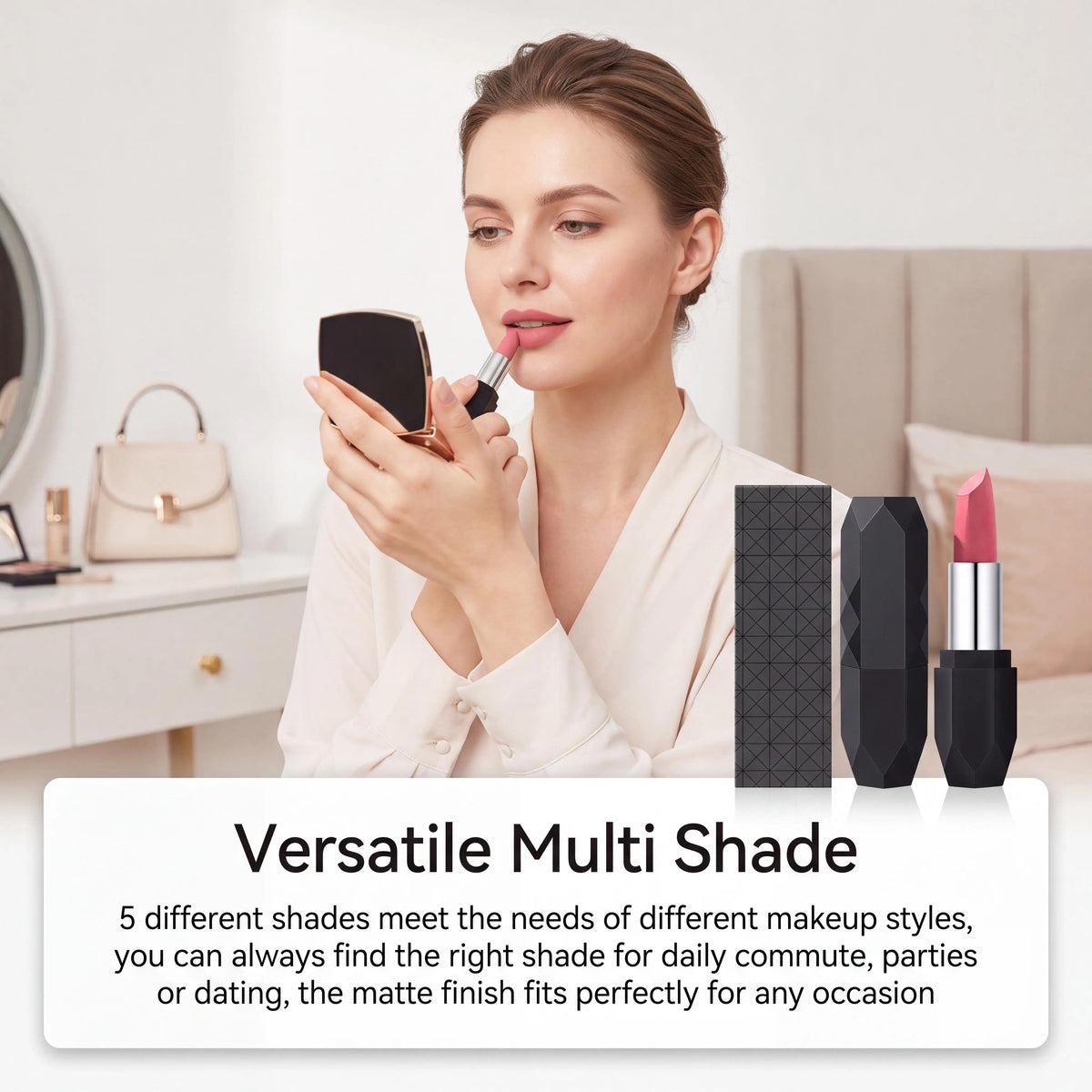 Zephoco Matte Long-Wear Lipstick Tint Crystal Shape 3 Colors High Pigment Waterproof Transfer-Proof Moisturizing Classic Fashion Shades