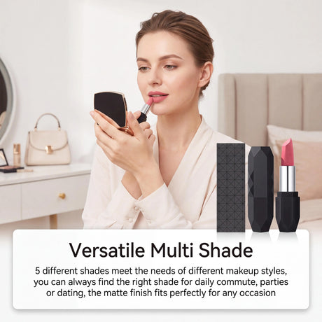 Zephoco Matte Long-Wear Lipstick Tint Crystal Shape 3 Colors High Pigment Waterproof Transfer-Proof Moisturizing Classic Fashion Shades