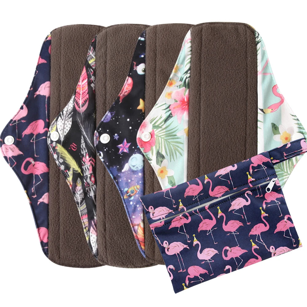 5pcs Set 4pcs Bamboo Reusable Sanitary Pads Washable Absorbent Cloth Menstrual Pads+1pc Bonus Free Mini Wet Bag