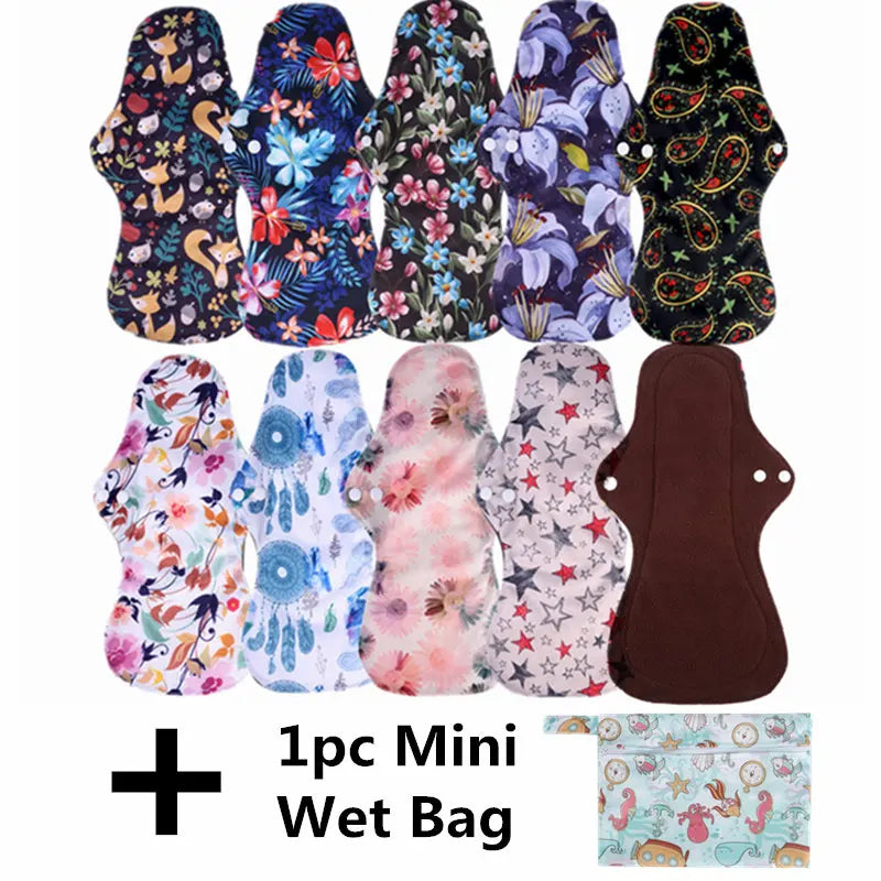 10pcs Organic Bamboo Charcoal Washable Hygiene Menstrual Pads Heavy Flow Sanitary Pads Lady Cloth Pad Reusable Pads