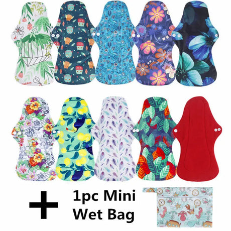 10pcs Organic Bamboo Charcoal Washable Hygiene Menstrual Pads Heavy Flow Sanitary Pads Lady Cloth Pad Reusable Pads