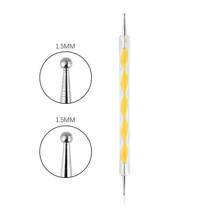 Professional Dual-Use Nail Art Dotting Pen Manicure Tool for Creative Design - Swirl Wood Marbleizing Steel Rhinestones