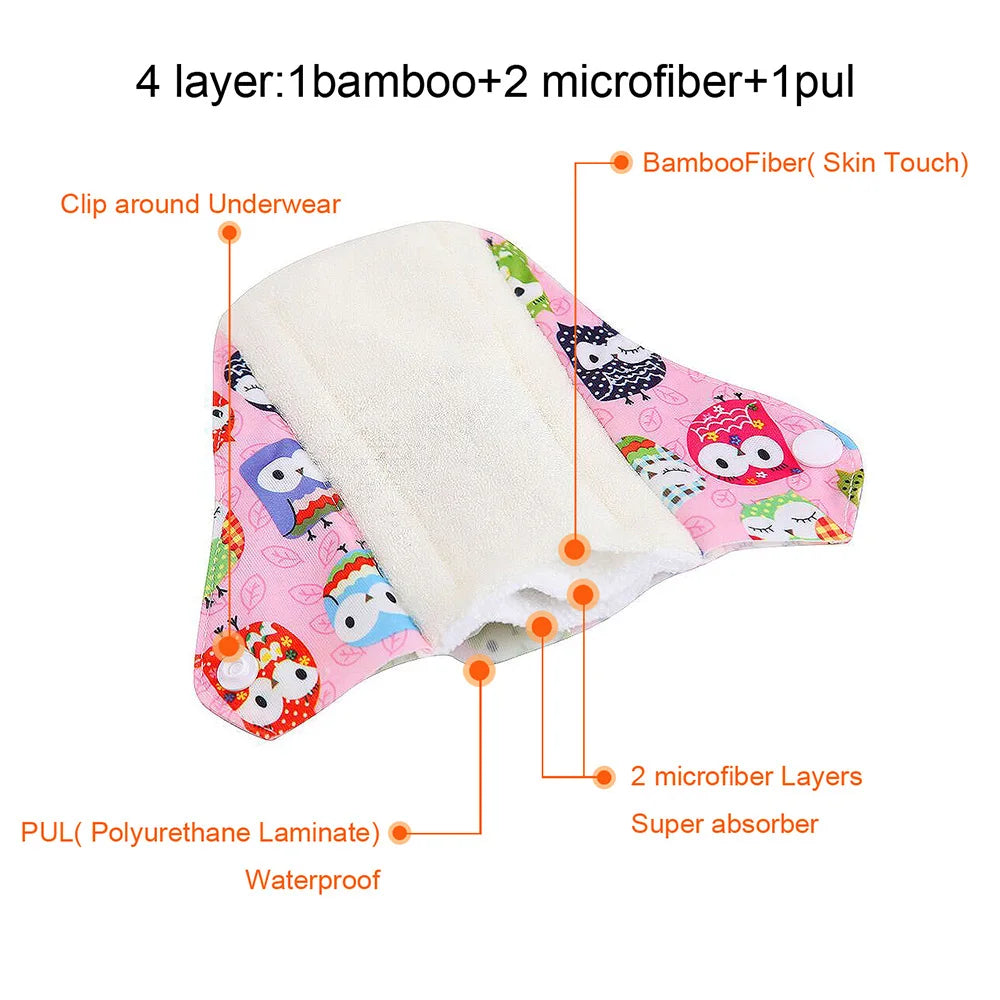 Ohbabyka 5pcs Washable Sanitary Towel Cloth Reusable Menstrual Pads Super-Absorbent Soft and Comfortable Bamboo Sanitary Pads