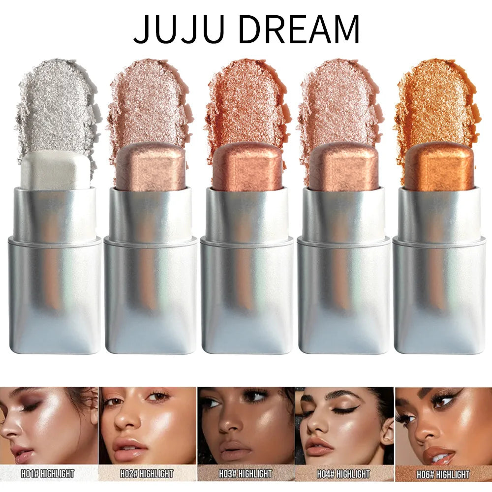 Glowy Highlighter Stick – Shimmer Finish, Waterproof, Long-Lasting, Easy Blend, Multi-Look, Face & Eye Contour, Skin-Friendly