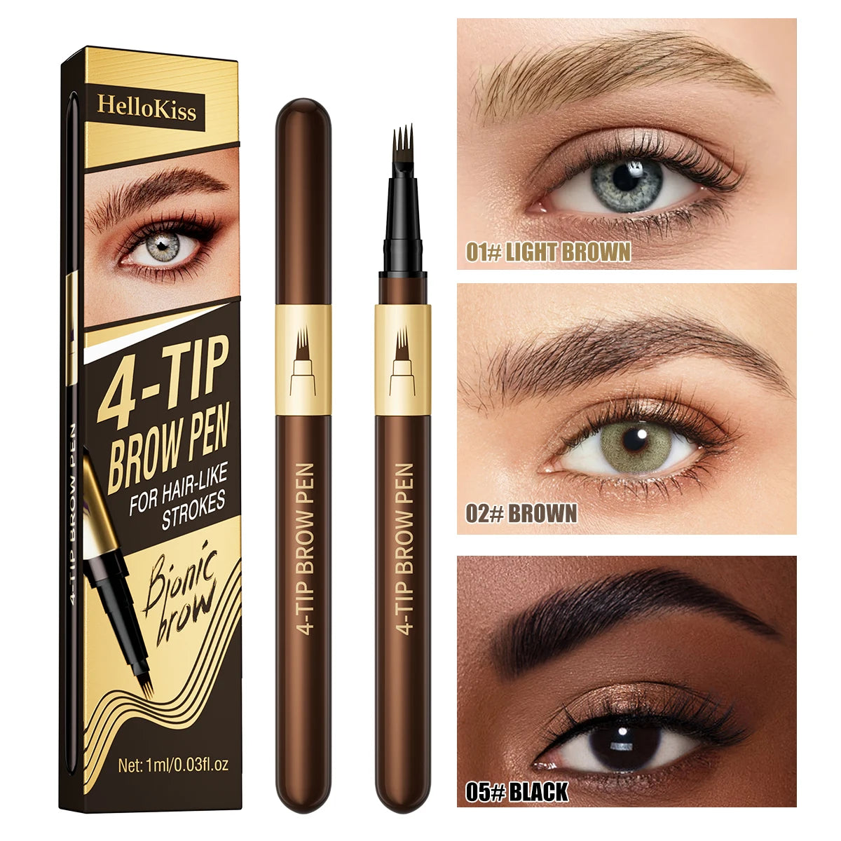 Four-Pronged Eyebrow Pencil, Four-End, Long-Lasting, Non-Smudged, Water-Resistant, Anti-Smudged Eyebrow Pencil