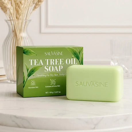100G Tea Tree Oil Soap Bar for Men & Women, Deep Cleansing, Soothing for Dry Skin, Body Odor Care, Exfoliates & Firms Skin Care