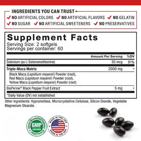 Maca Root Capsules - Boost Endurance & Strength, To Maximize Vitality and Performance, Muscle Mass Improve