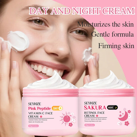 SEYHZE Sakura Day And Night Cream Rich in Retinol + Vitamin C/E Hyaluronic Acid Firming Skin 48H Hydration Brightening Uniform L