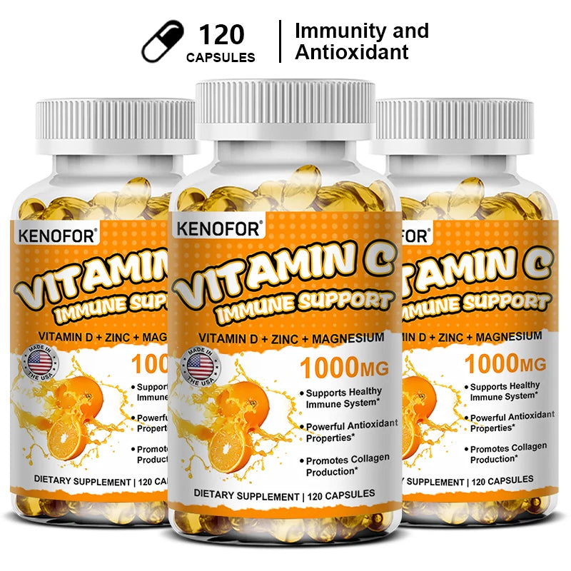Vitamin C Capsules, Antioxidant, Support Immune System, Cellular Energy Production, Skin Brightening & Collagen Synthesis