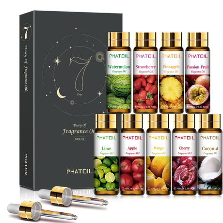 PHATOIL 1/3/9pcs 10ml Fruit Fragrance Oil Peach Strawberry Passion Fruit Cherry Mango Watermelon Apple Aroma Fragrance Oils