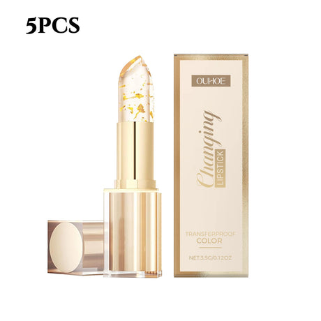24K Gold Foil Vitamin E Lip Balm Crystal Jelly Lipstick,Moisturizing Lip Care for Dry Lips,Long-Lasting Hydrating Tint