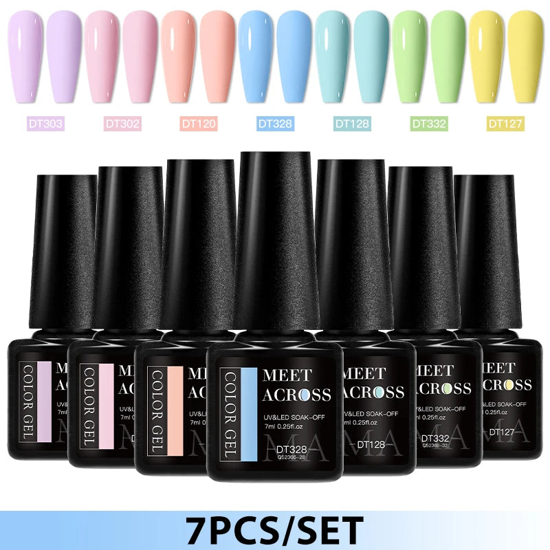 7pcs Gel Nail Polish Set HEMA Free Pink Red Glitter Semi Permanent Soak Off UV Gel Varnish Nail Art Decoration Nail Supplies DIY