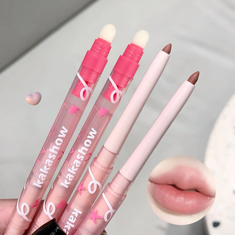 1pc Nude Brown Matte Lipliner Pencil with Brush Waterproof 3D Lip Liner Plumping Tint Contouring Milk Peach Lipstick Pen Makeup