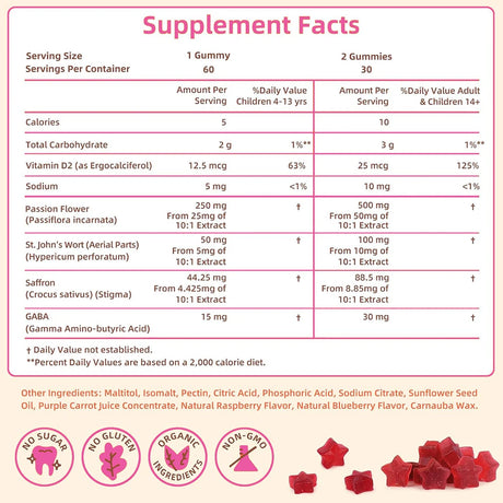 Saffron Gummies for Kids, with Passion Flower, Saffron Extract & GABA, Calm Mood Support Supplement for Focus & Relaxation, Mood