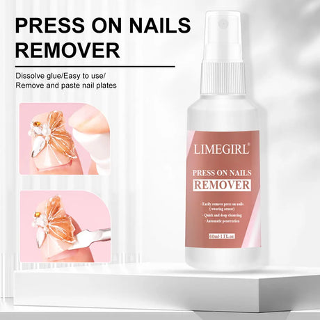 LIMEGIRL 60ml Nail Remover Gel Remover Nail Liquid Easy Soften Remove Fake Nails Solid Adhesive Press-On Nail Gel Remover Tool