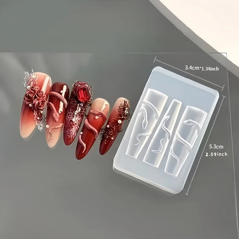 1 Pc Snake Pattern Silicone Nail Mold 3D Stereoscopic Nails Art Decorations DIY Manicure Tool Nail Template Mold