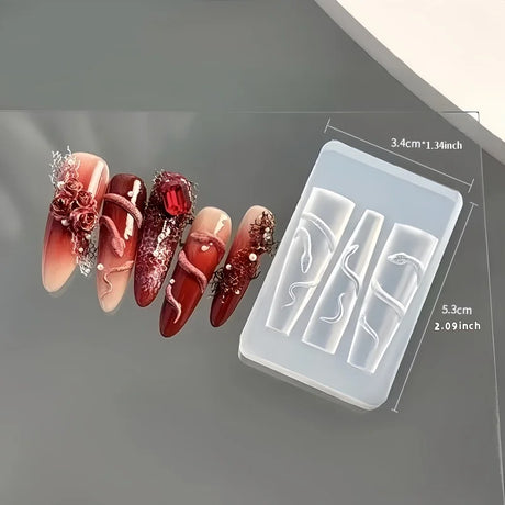 1 Pc Snake Pattern Silicone Nail Mold 3D Stereoscopic Nails Art Decorations DIY Manicure Tool Nail Template Mold