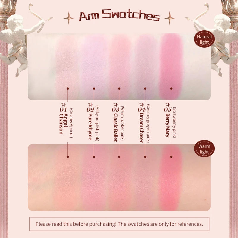 Flower Knows Strawberry Rococo Blush 02 Embossed Blush Face Makeup Matte Shimmer Waterproof Natural Nude Brightening Cheek
