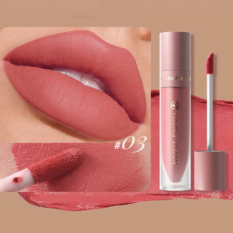 DUNUF 8-Color Matte Velvet Smooth Easy-to-Apply Square Tube Lip Gloss Waterproof Three-Dimensional Plumping Lipstick