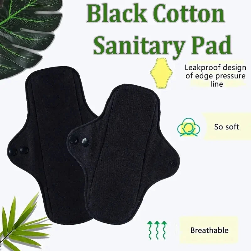 3Pcs Black Pure Cotton Reusable Menstrual Pads Reusable Sanitary Waterproof Cloth Pads For Heavy Flow Large Sanitary Pads Set