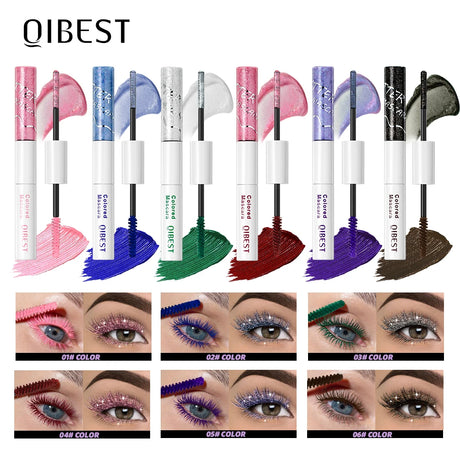 2 in 1 Matte Pink Mascara Eyelashes Blue Green Red Colorful Waterproof Curling Diamond Glitter Mascara Lasting Eye Makeup Tools