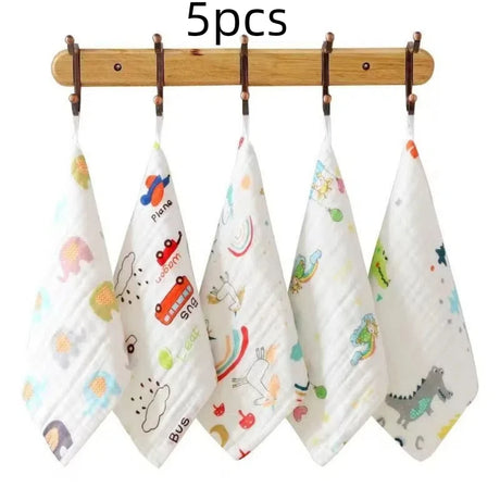 Random 5pcs Muslin 6 Layers Cotton Soft Baby Towels Baby Face Towel Handkerchief Bathing Feeding Face Washcloth Wipe Burp Cloth