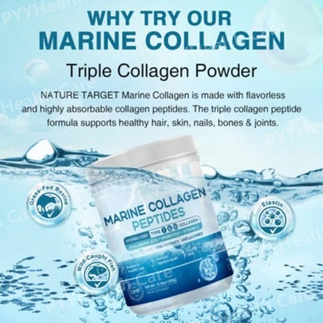 Marine Collagen Peptides Powder - Type I III Collagen with Probiotics, Vitamin C & Hyaluronic- Unflavored - 12.35oz/35 Servings
