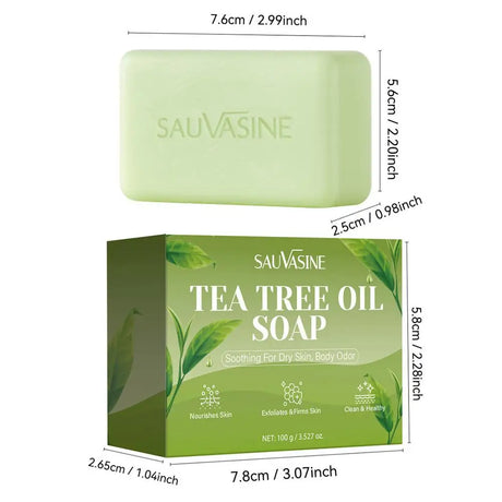 100G Tea Tree Oil Soap Bar for Men & Women, Deep Cleansing, Soothing for Dry Skin, Body Odor Care, Exfoliates & Firms Skin Care