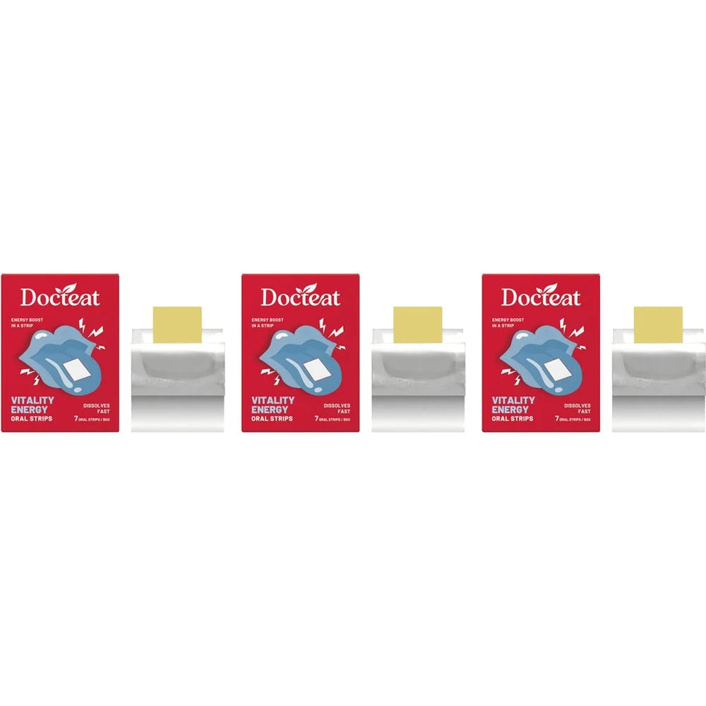 Docteat Vitality Energy Oral Strips with Caffeine and L-Theanine To Quickly Relieve Fatigue and Improve Concentration 7 Strips