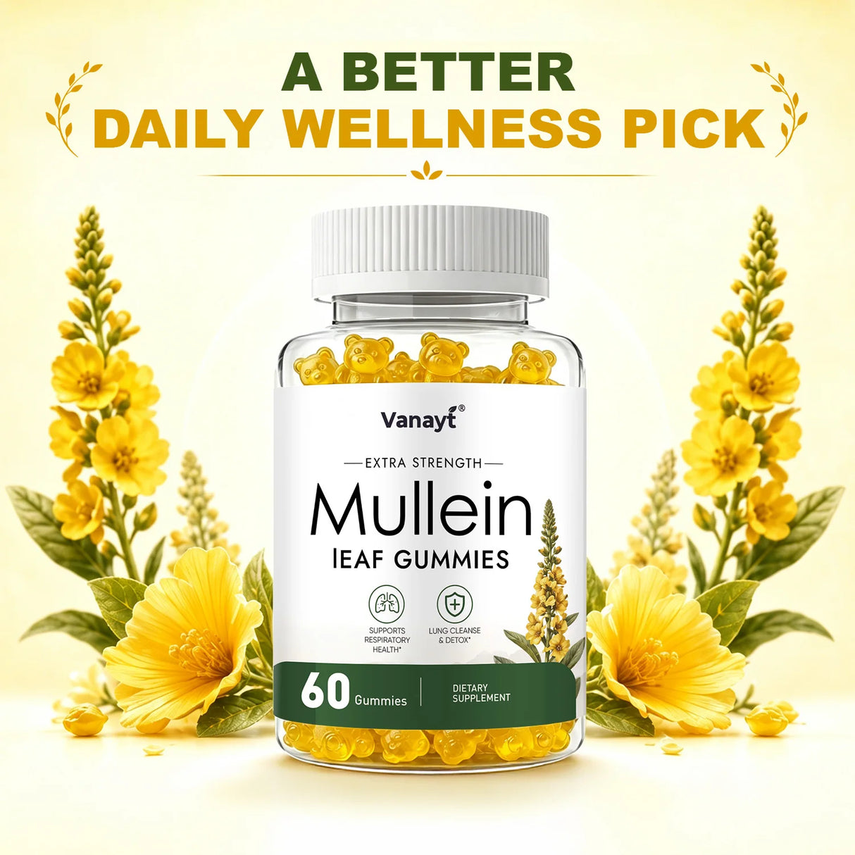 Vanayt 2000 mg Mullein Leaf Gummies - Supports Clear Lungs & Respiratory Health, Natural Detoxification, Enhanced Immune Function