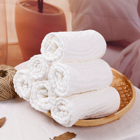 6PCS Muslin Baby Towel Set,Solid Color Multipurpose Face Towels Washcloths,Burp Cloth Feeding Bibs Cozy Soft Cloth Wipes
