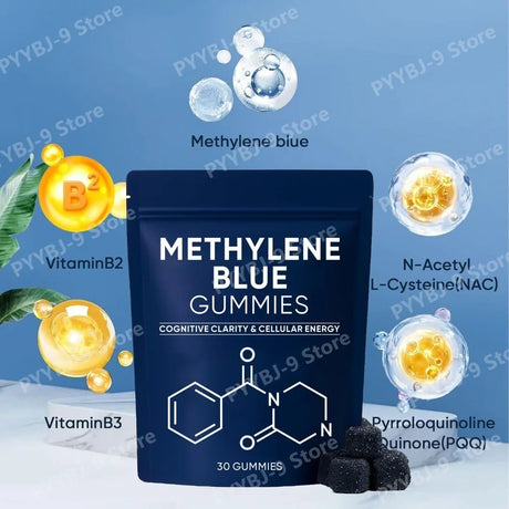 Methylene Blue Gummies 5mg, 99.9% Pure USP‑Grade, for Cognitive Support, Mental Clarity, Lifted Mood, Sharper Focus, 30/60 CT