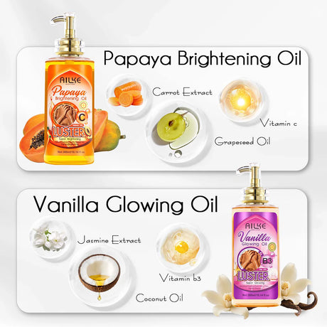 AILKE Whitening Body Oil, Moisturizing, Nourishing, Glowing, Brighten, Smooth Skin, Reduce Dark Spots, For All Skin Types, 300ml